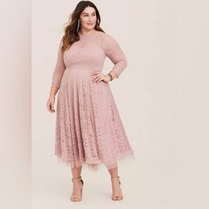 Torrid Blush Lace Long Sleeve Dress